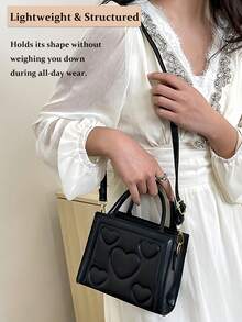 Vintage Heart Quilted Square Handbag For Women, Heart Embossed Shoulder Bag With Adjustable Strap & Dual Top Handles, Convertible Crossbody Purse For Parties, Commute, Travel And Date Nights, Fits Phone, Makeup Compact & Keys In Black, White, Yellow And Green,The Best Gift Choice, Birthday Gift, Christmas Gift[US Local Warehouse]