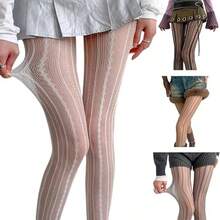 Elegant Openwork Lace Fishnet Stockings With Geometric Jacquard Patterns, Stretchy And Comfortable For A Snug Fit - 白色 - 查看 3