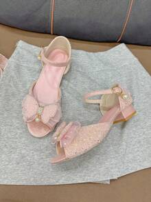 Teenage High Heel Sandals, Crystal & Rhinestone Embellished Princess Shoes With Butterfly Decor, Shiny & Dreamy Design