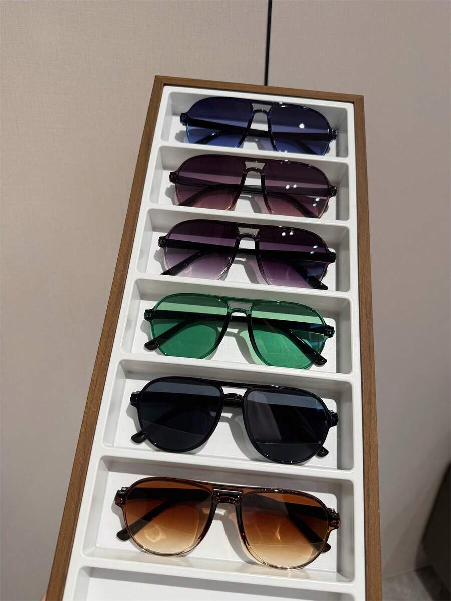 6pcs Pilot Style Unisex Casual Everyday Eyeglasses, Suitable For Riding, Street, Beach, Travel