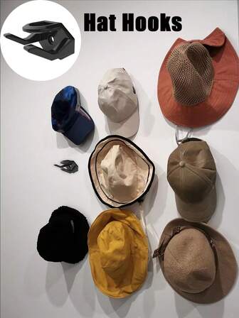 8个免钻孔粘性帽钩 - 简约棒球帽架、配件挂钩、强力壁挂式展示架