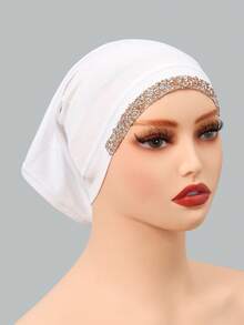 1 chiếc mũ ống đính đá màu trơn dành cho nữ, khăn trùm đầu bằng vải jersey, khăn bandana, khăn thời trang đính kim cương, phụ kiện hijab, mũ hijab, đa năng cho trang phục hàng ngày, mọi mùa, mùa hè, đi biển. - Màu trơn - Mũ đính đá - Xem 20