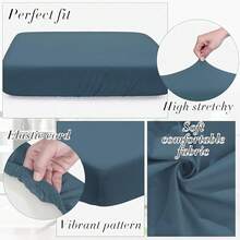 Newwiee 8Pcs Patio Cushion Covers Stretch Outdoor Cushion Cover Replacement For Patio Furniture Sofa Couch Slipcovers, Soft Flexibility Washable Furniture Protector(Waterproof Pure,Gray Blue),One-Size,GrayBlueWaterproofPure - 灰藍色防水純淨 - 查看 4