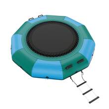 Saltador de agua inflable, trampolín de agua recreativo de 10 pies, plataforma de natación de rebote portátil con escalera de 3 escalones y bomba de aire eléctrica, reboteador flotante para niños adultos para piscina, lago, deportes acuáticos - Azul y verde - Ver 10