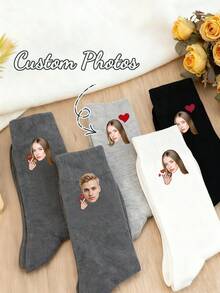 1双定制人脸袜子，情侣照片袜子，趣味情侣礼物，照片印花袜子，个性化趣味人脸袜子，情侣袜，个性化袜子，送给男朋友的礼物，情人节袜子，送给他/她的理想礼物，男朋友，女朋友，家人，朋友，她，秋季 - 彩色 - 查看 3