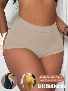 1条装高腰无痕塑形内裤，隐形腿边提臀内裤，舒适透气，流行短裤 - 香檳色 - 查看 7