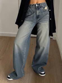 Livesso Women's Wide Leg Jeans With Pockets,Baggy Jeans - Medium Wash - View 5