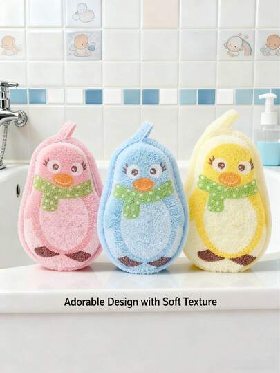 1pc Baby Bath Sponge - Cute Three-Color Bath Ball For Kids Soft Infant Bath Sponge With Hanging Loop For Scrubbing Cloths Deep Exfoliation Essential Baby Bath Accessory Suitable For Both Boys And Girls Bathroom Essentials