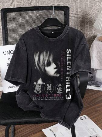 Men's Round Neck Short Sleeve Casual Commuter Top, Daily Wear Distressed Printed T-Shirt