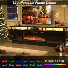 [2 Packages Shipping]80"Fireplace TV Stand With 36" Electric Fireplace,  Stainless Steel Pipe,Modern 80 Inch 2 Tier TV Console Stand For TVs Up To 80", LED Light Entertainment Center With Storage Cabinets - Xem 5