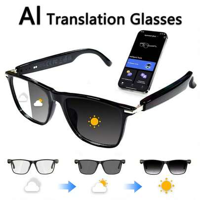 AI翻译智能变色眼镜，支持100多种语言实时翻译，男女通用翻译智能眼镜，ChatGPT系统，IP67防水，全新多功能音频眼镜