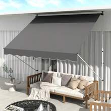 Outsunny Freestanding Outdoor Awning, 300 X 150 Cm, With Crank, Wind Resistant, In Grey Aluminum - Black - View 2