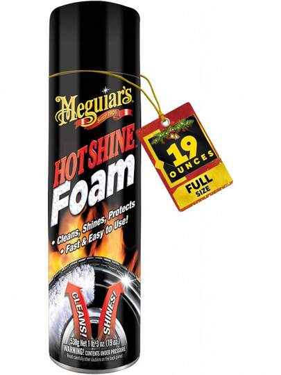 Meguiar's Hot Shine Tire Foam, High Gloss Tire Shine That Cleans, Shines, And Protects In One Step, Deep, Black Shine With Conditioners And, Best Gifts Car Lovers, 19 Oz Aerosol