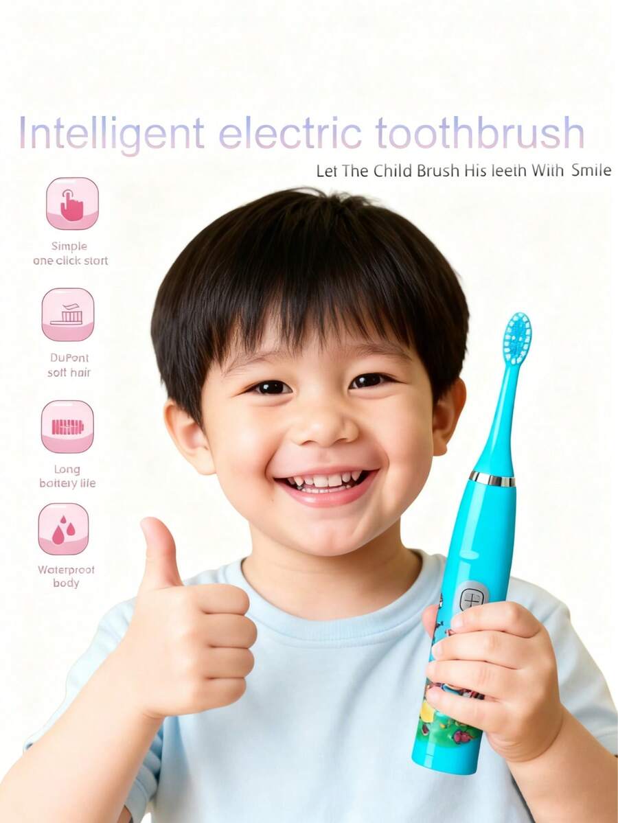 Cepillo de dientes eléctrico inteligente con cerdas suaves y de dibujos animados, con cerdas de repuesto - Multicolor - Ver 1