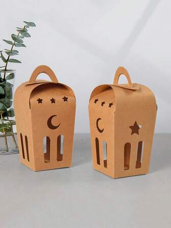 10 cajas de regalo de papel kraft marrón con diseño de luna y estrella huecas, cajas de envolver regalos de papel kraft para bodas, decoraciones de fiestas de cumpleaños