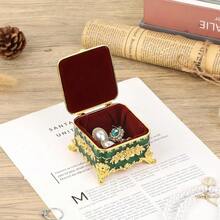 HAWTVintage Jewelry Box Small Trinket Storage Organizer Box Gold Metal Chest Ring Case Treasure Chest Square Keepsake Boxes For Earrings Necklace Gift For WomenGreen - Green - View 4