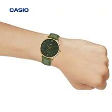 Casio 卡西欧男士腕表，46毫米表盘，苔绿色表盘，真皮表带，纤薄8.2毫米设计，不锈钢表壳，型号MTP-VT01GL-3B - 均碼 - 查看 5