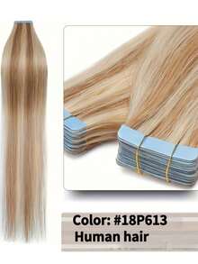 Extensiones de cabello humano con cinta adhesiva 18P613 20 piezas, extensiones de cabello con cinta adhesiva invisible de doble cara, extensiones de cabello humano recto Remy sin costuras - S18/613 - Ver 3