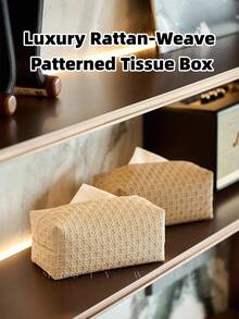 Caja de pañuelos de cuero con patrón de mimbre, accesorios de cocina impermeables, caja de pañuelos decorativa, soporte de servilletas para mesa, caja de pañuelos para baño - Albaricoque - Ver 1