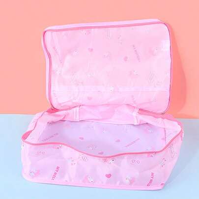 Miniso Sanrio Characters Travel Pink 3 Pieces Set - Water-Resistant Nylon Material My Melody/Kuromi Print Organizer Bags For Business Trip/Travel Clothing Sorting(1 PC)