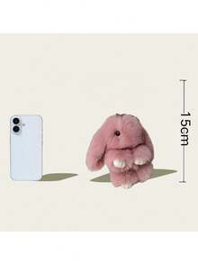 5.9英寸手工可爱兔毛毛绒钥匙扣，柔软兔毛绒球吊坠，萌趣兔毛钥匙扣，女士礼物