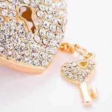 Diamond Studded Love Lock Car Keychain, Creative And Fashionable Heart-Shaped Bag Pendant Gift, Personalized Woven Rope Keychain - Pink - View 4