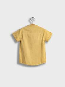男童夏季纯棉梭织柔软休闲简约圆领口袋短袖衬衫 - 薑色 - 查看 3