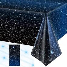 1 Piece Space Tablecloth Starry Night Tablecloth Decorations Plastic Galaxy Table Cover Space Stars Theme Party Supplies For Birthday Home Decorations, 54 X 108 Inch,Black, Blue - Đen, Xanh lam - Xem 1