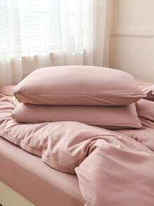 2件或3件套 100%纯棉淡粉色纯色双面被套套装（1个被套和1/2个枕套）透气面料床上用品套装，适合家庭使用，四季皆宜。双色设计，适用于卧室、客房、婚礼、情人节、宿舍、学校等场合。宿舍床上用品，返校季床上用品。 - 藕粉色 - 查看 9