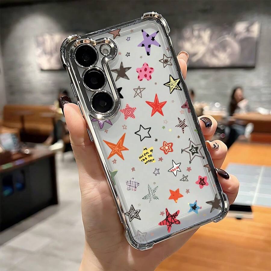 Funda de Teléfono Creativa con Patrón de Estrella de Moda, Adecuada para S25 S24 S23 S22 S21 S20 FE S20 Ultra A03s A04E/M04 A05s A06 4G A13 4G A15 4G/5G A25 5G A32 4G A55 5G A03 A04 A05 A12/M12 4G A13 5G/A04S A16 4G/5G A35 5G S20 S20 Plus A34 S21 FE Ultra Plus 4G 5G Funda Transparente Suave a Prueba de Golpes - Colores mixtos - Ver 1