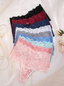 9pcs/Pack Women's High Waist Sexy Lace Thong Panties - Multicolor - View 5