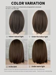 7JHH WIGS Peluca de cabello sintético resistente al calor de longitud de hombros con flequillo de cortina y raya al medio, color marrón, para uso diario y de fiesta, de 16 pulgadas - Marrón - Ver 8