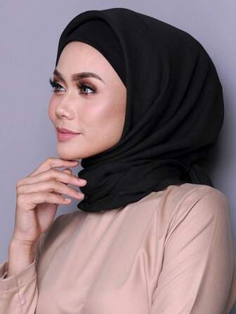 1件时尚女士穆斯林纯色方形头巾