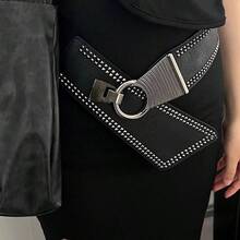 1pc Wide Rivet Waist Belt, Retro Fashion Punk Rivet Y2K Style Waist Belt Suitable For Sweaters, Coats
