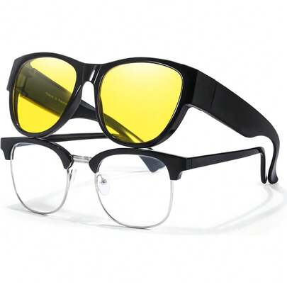 Night Vision Glasses For Driving Fit Over Glasses For Women Oversized Polarized Yellow Lens
