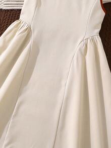 Left Mama Girls Elegant Minimalist Hollow Collar Bow Sleeveless Dress, Dignified Long Dress Suitable For Ramadan And Festivals, Summer - Apricot - View 5