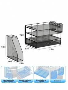 Organizador de Escritorio de 4 Niveles con Compartimentos Verticales, Cajones Deslizantes y Porta Lápices, Ideal para Organizar Documentos, Papeles y Suministros de Oficina en el Día a Día - Rosa - Ver 7