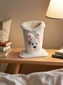 1pc Plush Lined Glasses Case Cute Animal Design, PU Leather, Ideal For Desk Or Bedside Table, Protects Glasses And Pens, Desk Accessory Playful Design Soft Texture