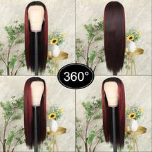 13X4 Pink & Brown Lace Front Wigs Pre Plucked Soft Free Part Long Straight Wigs Glueless Pink Skunk Stripe Wig Wear And Go Wig Heat Resistant Fiber Hair Synthetic Lace Front Wigs For Fashion Women For Daily Christmas Party Cosplay Use - 挑染紅色 - 查看 8