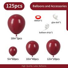 50/125个酒红色气球，尺寸包括18英寸、12英寸、10英寸、5英寸，栗色/紫红色气球拱门套装，适用于生日、新年、毕业典礼、周年纪念日、情人节、迎婴派对、性别揭晓派对、母亲节派对装饰 - 酒紅色 - 查看 3