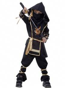 1 Set Kids Halloween Costume, Boys Halloween Party Outfit, 3 Styles Available (Includes Top, Mask, Pants, Belt) - Multicolor - View 16