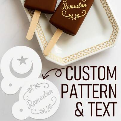 1pc Customized Baking Mold, Personalized Crescent Moon & Star Shaped Stencil, Customizable Patterns Or Text, Reusable, Ramadan Cake & Pie Decorating Mold, DIY Cocoa Powder & Powdered Sugar Mold, Suitable For Iftar Desserts, Middle Eastern Baking & Gift Ideas With Festive Vibe