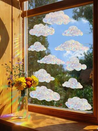 2pcs Sunshine - Catcher Cloud Electrostatic Decorative Stickers, Colorful Window Stickers For Baby Room Decoration, Rainbow Prism Electrostatic Glass Stickers