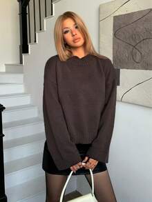 Women's Fashion Long Sleeve Knitted Sweater, Soft & Loose Fit, Autumn/Winter New Arrival - Chocolate Brown - View 4