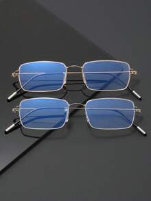 1pc Men's Stainless Steel Screwless Square Non-Prescription Glasses Glasses, Ultra-Light & Flexible, Anti-Radiation For Computer, Phone, TV - Multicolor - View 9