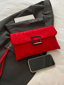 Fashionable Minimalist Casual Clutch Bag For Women, New Solid Color Retro Envelope Purse Coin Pouch - Red - View 3