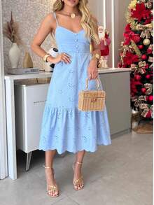 Women's Midi Dress With Tie Straps In Lace. - Baby Blue - View 2