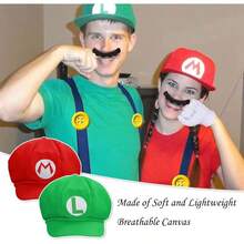 TTJM Ratote Mary And Luigi Hats Costume For Adult Halloween Cosplay Accessories Kit Funny Couple Outfits For Men And Women - 紅綠 - 查看 4