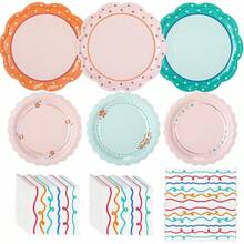 144 Pcs 48 Guests Floral Tea Party Plates And Napkins Party Supplies Vintage Scalloped Floral Paper Plates Napkins Disposable Tableware For Birthday Bridal Baby Shower Wedding Decorations - Tiệc mùa hè - Xem 2