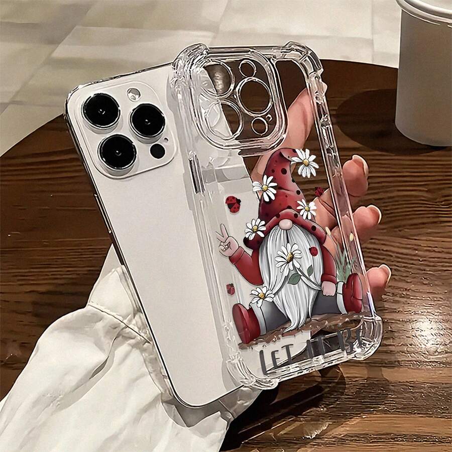 Gnome Peace, una funda para teléfono pacífica Compatible con fundas para teléfonos   17  16 Pro Max  15 Pro Max  13 y  12 Hecho de material de TPU, brinda protección contra golpes y caídas Es un gran regalo para familiares, amigos, novios, novias de otoño Día de Muertos y Halloween - transparente - Ver 1